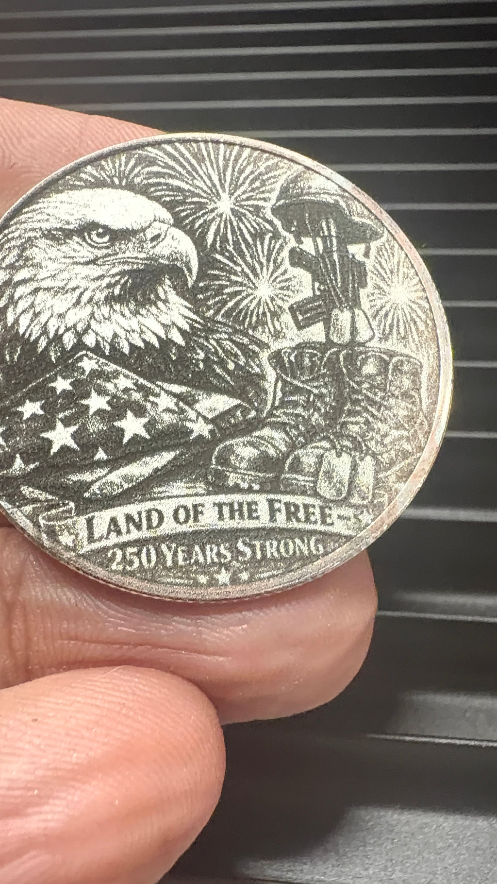  Hand laser-engraved 40mm alloy coin featuring a bald eagle and patriotic design. Made in-house with precision. Perfect collectible or gift