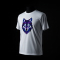 "Custom Cricut infusible ink t-shirt with vibrant geometric wolf design permanently fused into white polyester fabric — ShadowFax Custom Creations, premium infusible ink custom apparel"