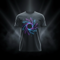 "Custom DTF printed DryBlend performance t-shirt with glowing neon graphic design — ShadowFax Custom Creations, premium custom printed athletic apparel"