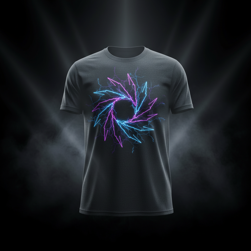 "Custom DTF printed DryBlend performance t-shirt with glowing neon graphic design — ShadowFax Custom Creations, premium custom printed athletic apparel"