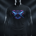 Custom DTF printed stretch crewneck shirt with glowing neon graphic design — ShadowFax Custom Creations, premium custom printed stretch performance apparel