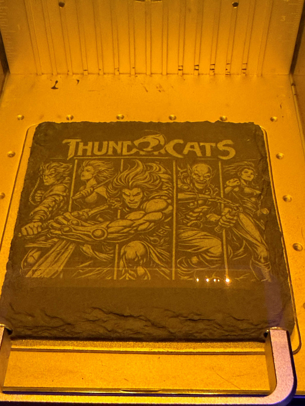 "Custom laser-engraved slate coaster with Thundercat's themed coasters — ShadowFax Custom Creations, personalized laser engraved slate gifts"