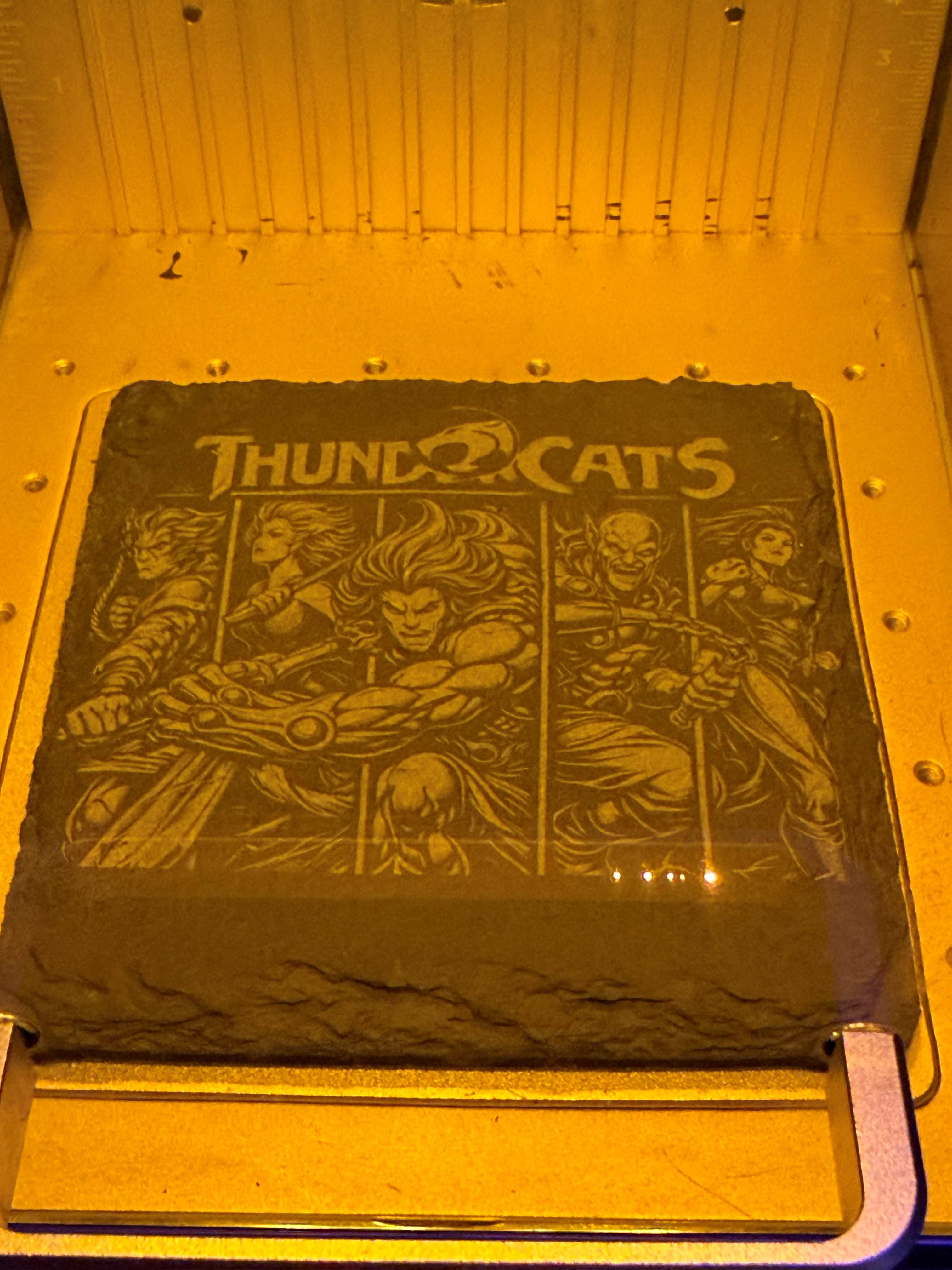 "Custom laser-engraved slate coaster with Thundercat's themed coasters — ShadowFax Custom Creations, personalized laser engraved slate gifts"